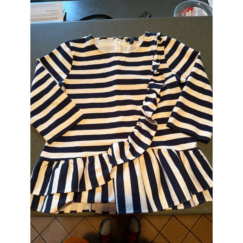 J.Crew Womens Navy White Striped Ruffle Peplum Top 3/4 Sleeve Size S - Picture 5 of 10